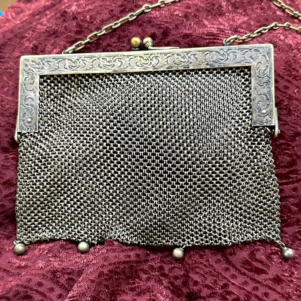 Victorian antique chainmail German silver purse